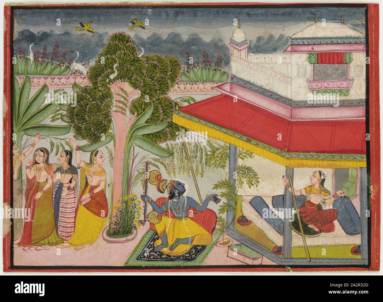Sconosciuto (Indiana), Krishna Radha e Gopis, XVIII secolo, tempera, 7 x 9 3/4 in. (17,8 x 24,8 cm Foto Stock