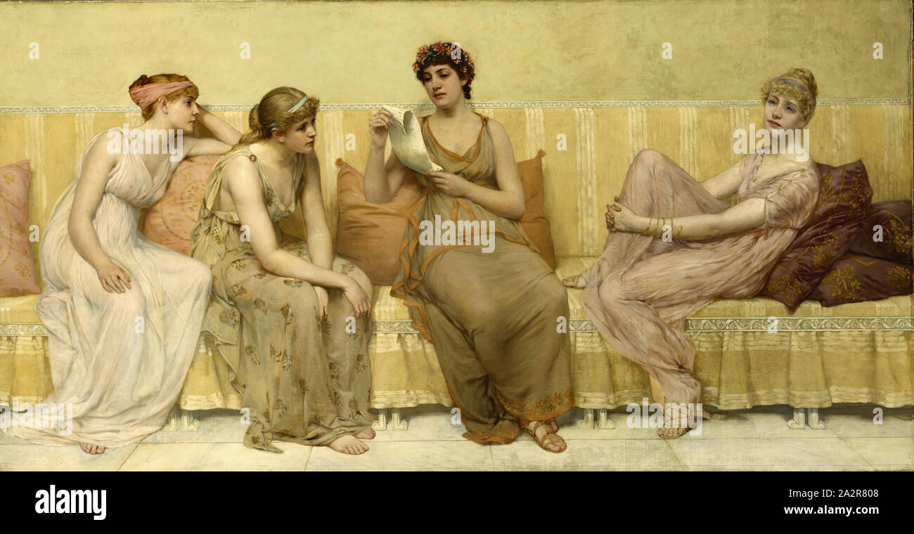 Francesco Davis Millet, Americano, 1846-1912, la lettura della storia di Oenone, ca. 1883, olio su tela, senza cornice: 30 × 57 7/8 pollici (76,2 × 147 cm Foto Stock