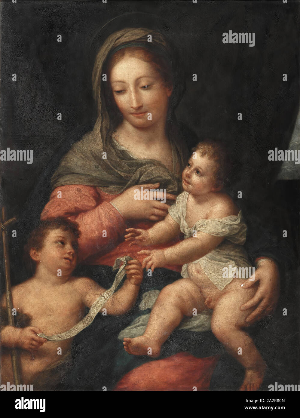 Modo di Carlo Maratta, Italiano, 1625-1713, Madonna con il bambino e il giovane San Giovanni Battista, fine XVIII secolo (?), olio su rame, senza cornice: 33 1/8 × 25 1/2 pollici (84,1 × 64,7 cm Foto Stock
