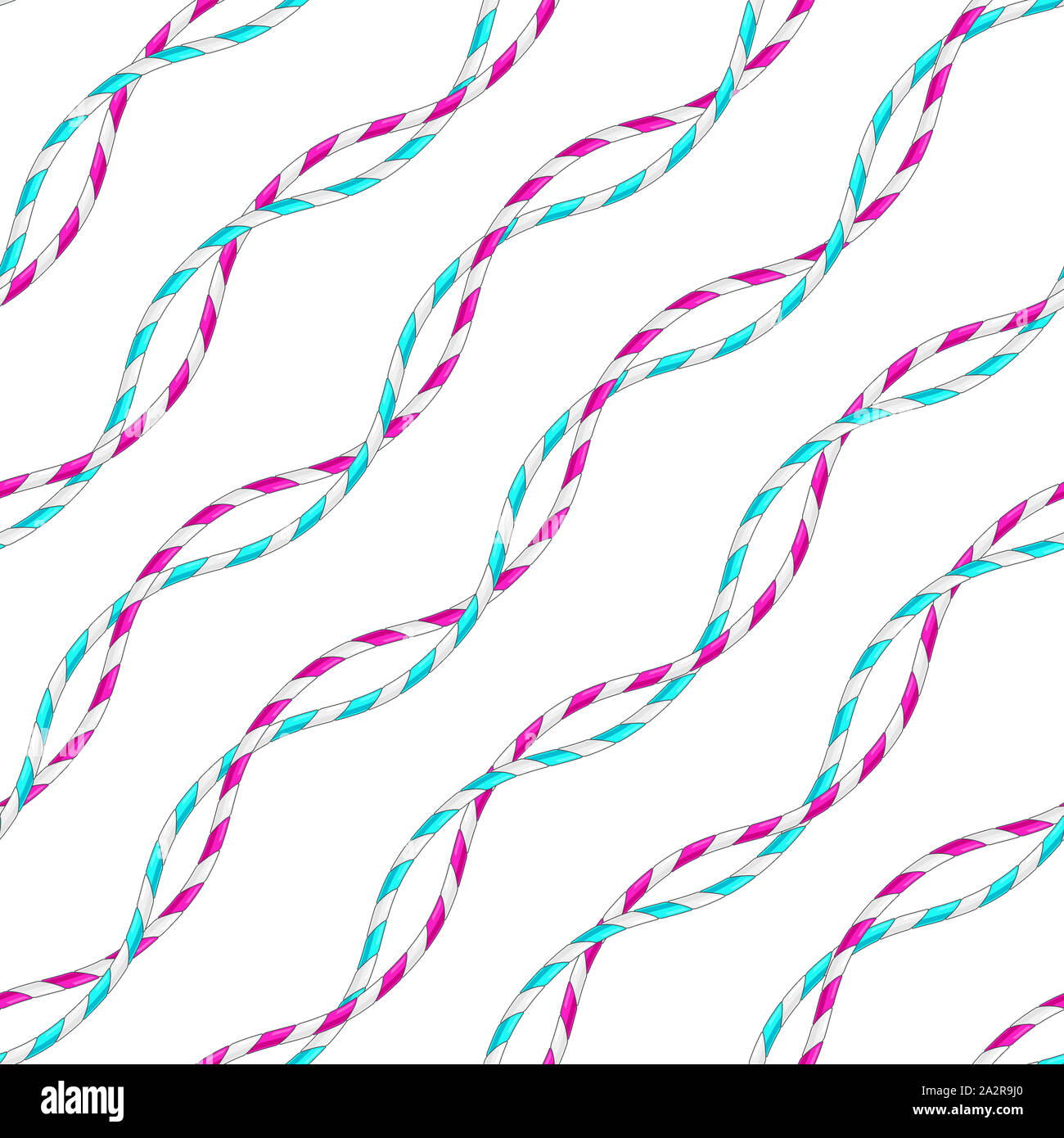 Seamless colorato modello di fune. Ripetere il design. Onde curvo, funi, DNA. Viola e azzurro. Design per arredamento, tessuto, stampe, tessile. su bianco Ba Foto Stock