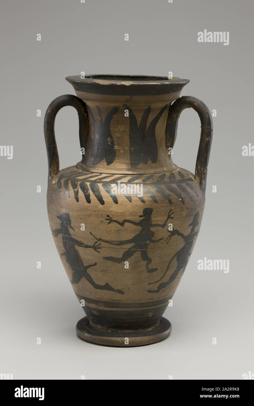 Etrusca, Anfora, tardo VI secolo A.C., ceramica, nero-figura ware, 8 1/4 x 5 3/8 x 4 1/2 in. (21 x 13,7 x 11,4 cm Foto Stock