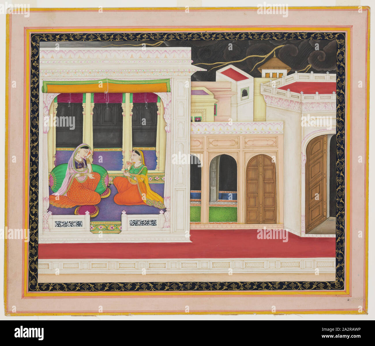 Sconosciuto (Indiana), Storia di Krishna e Radha, c. 1800, Immagine: 9 13/16 × 12 1/16 pollici (24,9 × 30,6 cm Foto Stock