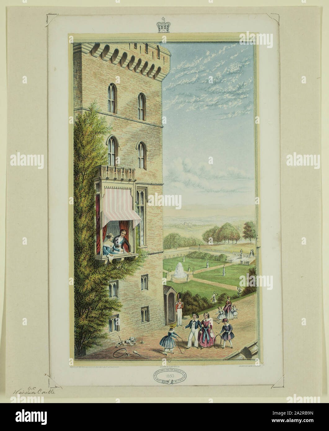 Edward Wells, inglese, in scena al Castello di Windsor e a tutta la famiglia reale nel 1850, 1850, a intaglio e sollievo stampato a colori (Baxter processo), immagine: 8 3/8 x 4 7/8 in Foto Stock
