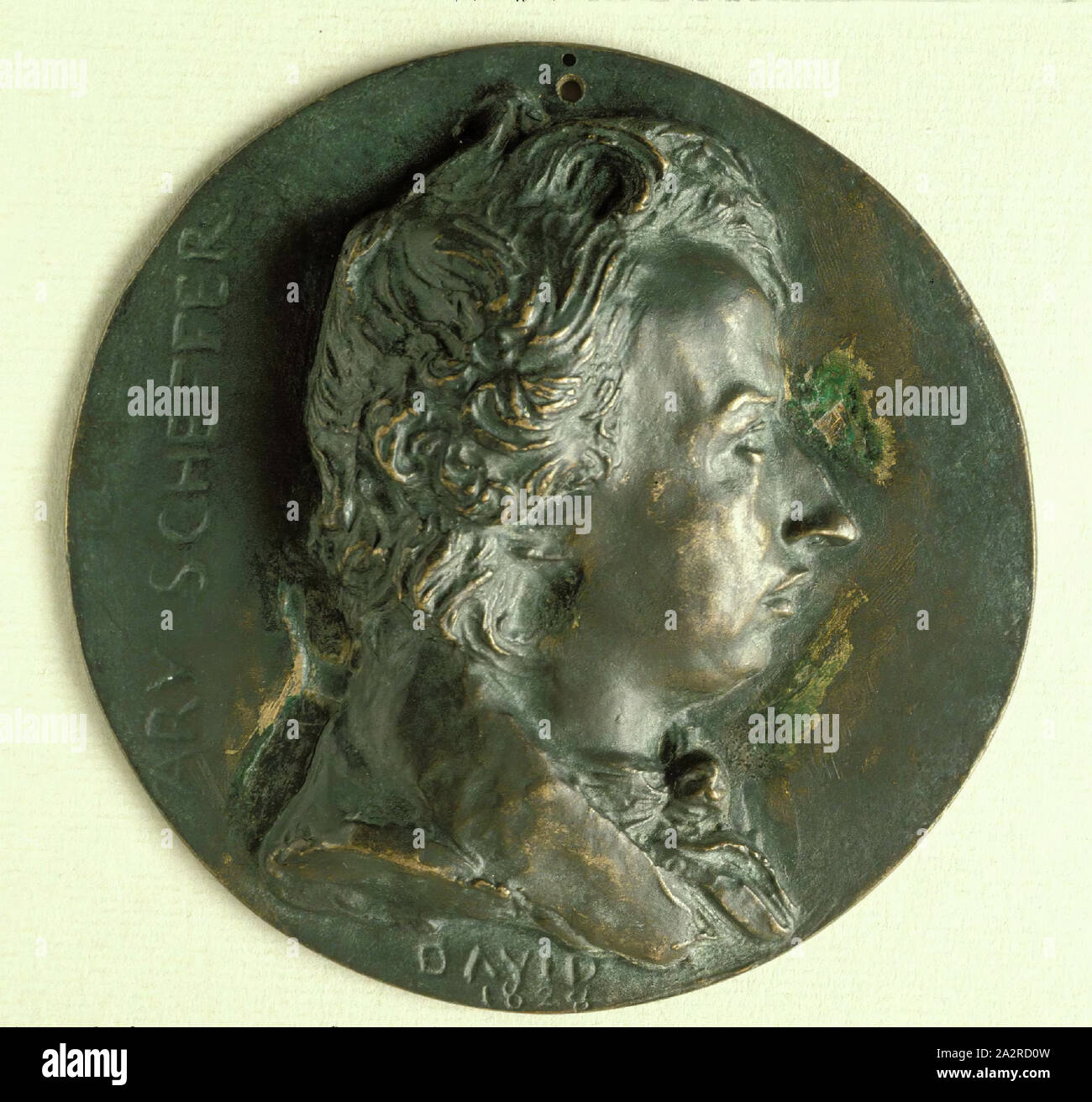 Pierre-Jean David d'Angers, Francese, 1788-1856, Ary Scheffer, 1828, bronzo, complessivo: 5 1/4 × 3/4 pollici (13,3 × 1,9 cm Foto Stock