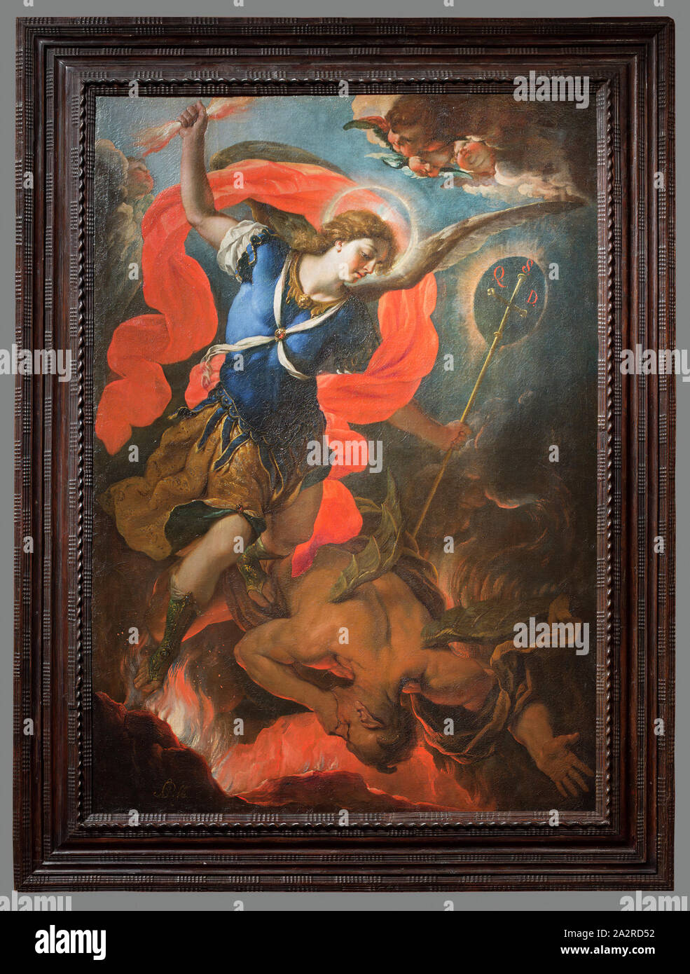 Acisclo Antonio Palomino de Castro y Velasco, Spagnolo, 1655-1726, l'Arcangelo Michele sconfiggere satana, tra 1692 e 1705, olio su tela, senza cornice: 82 3/16 × 57 11/16 pollici (208.8 × 146,5 cm Foto Stock