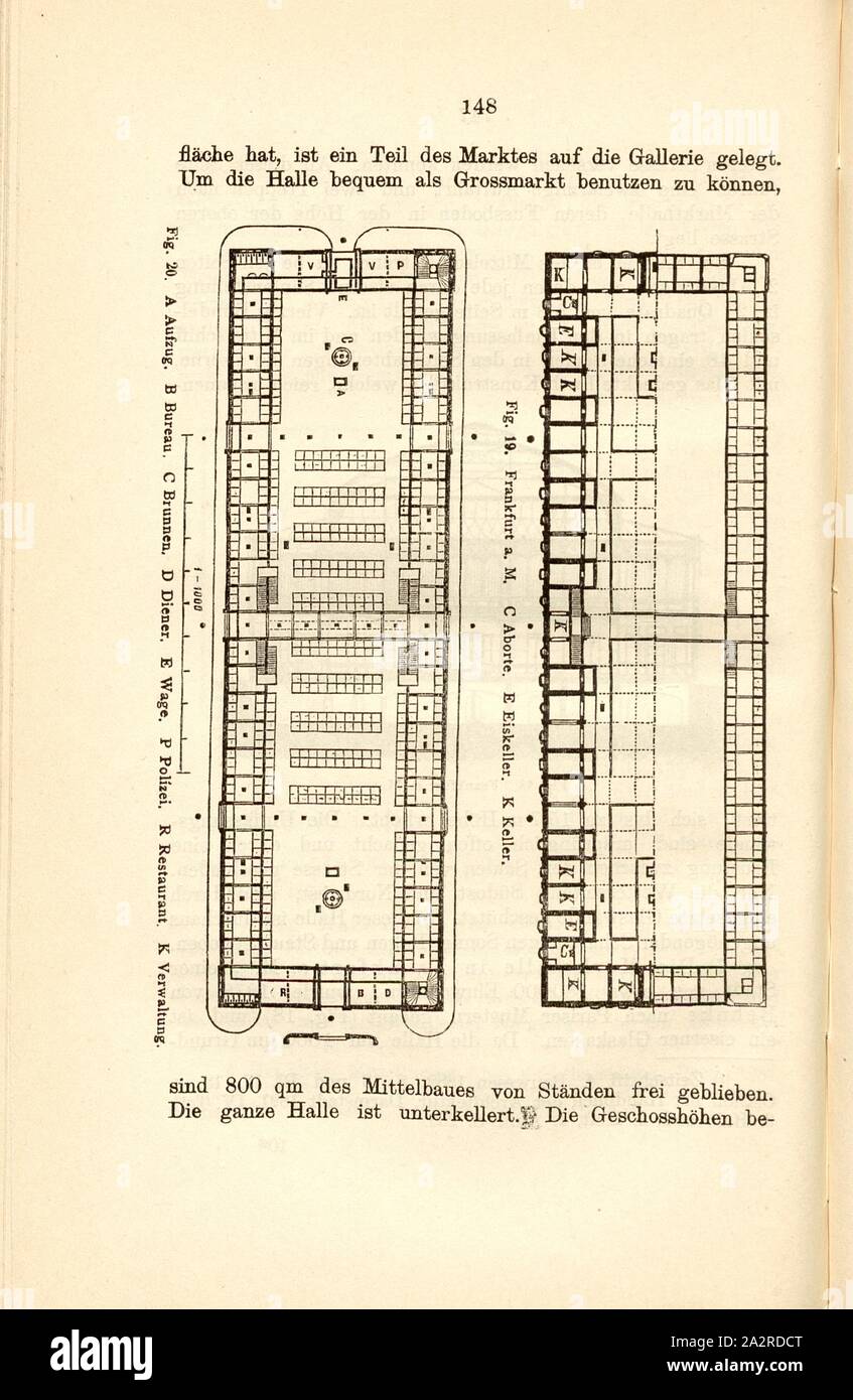 Markthalle in Frankfurt a. M., planimetrie del mercato hall in Frankfurt am Main, Fig. 19-20, p. 148, Georg Osthoff: Die Markthallen für Lebensmittel. Lipsia: Karl Scholtze, 1894 Foto Stock