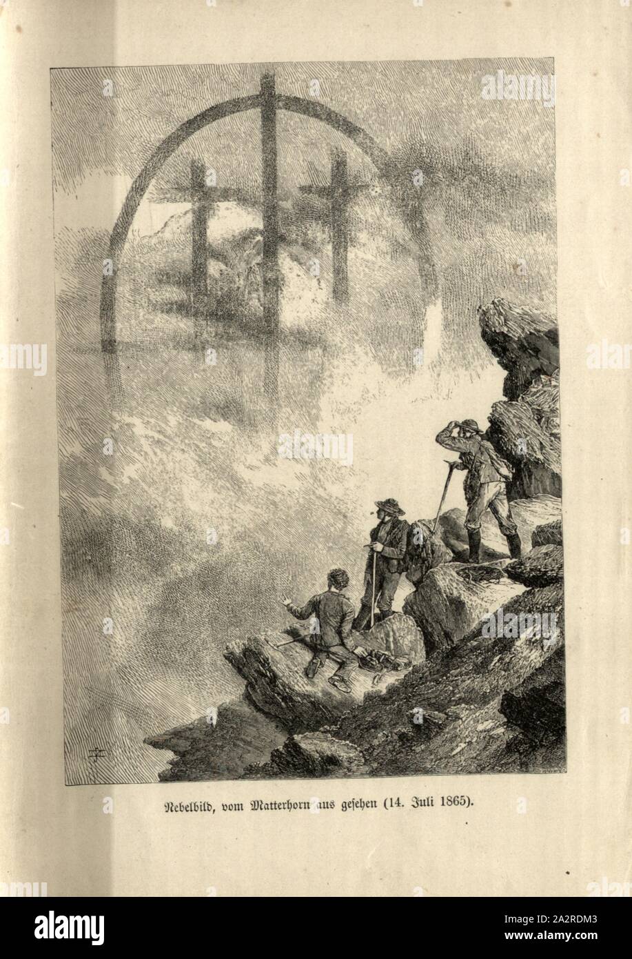 Mist, visto dal Cervino (14 luglio 1865), firmato: Whymper, incisione su legno, frontespizio Foto Stock