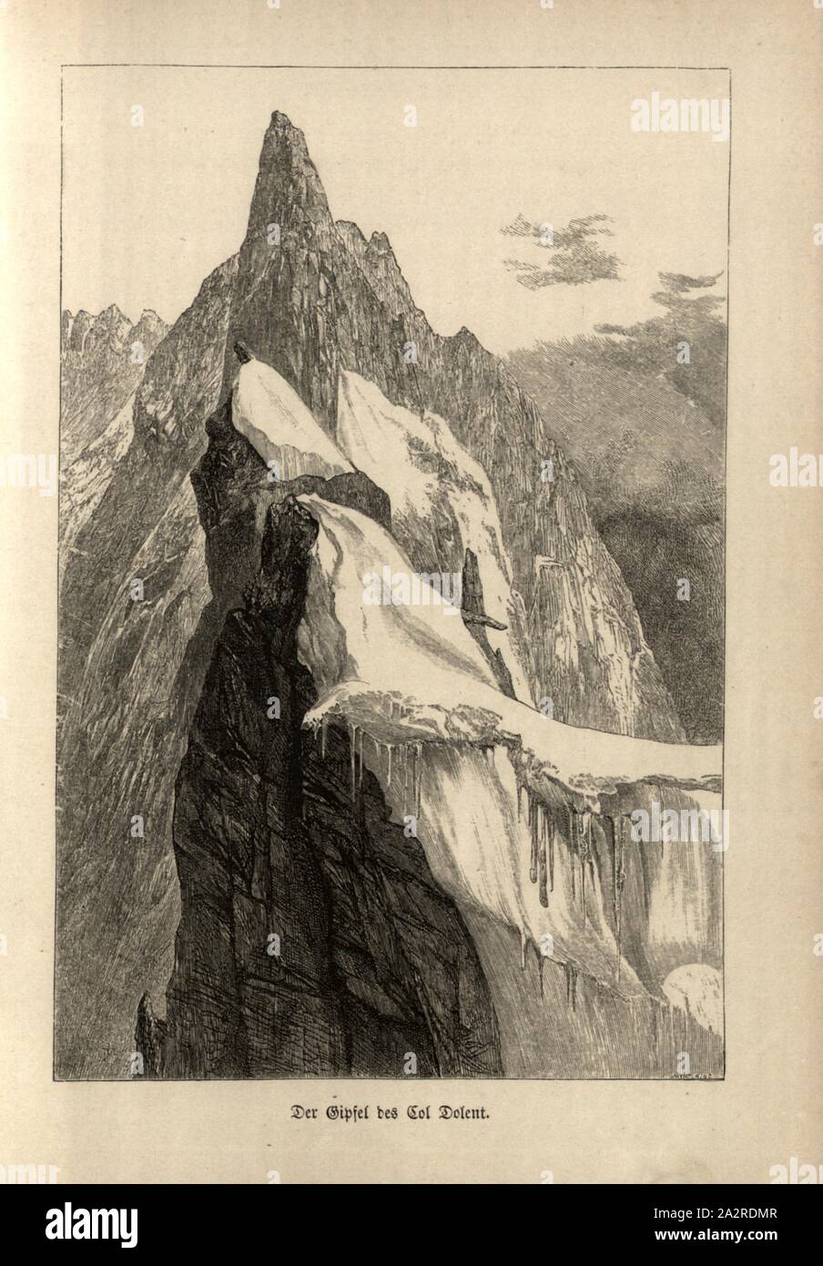 Vertice del Col Dolent, firmato: JM, Whymper, incisione su legno, p. 420 Foto Stock