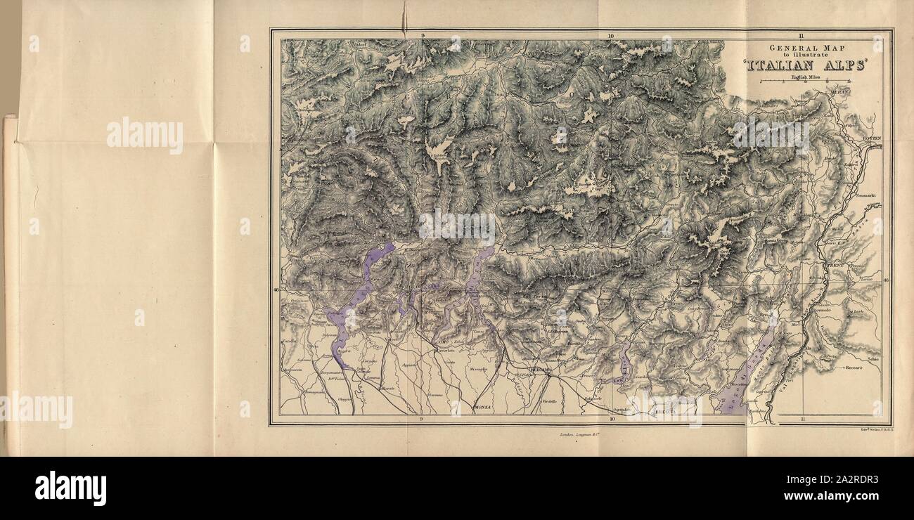 Mappa delle Alpi italiane, dal Gottardo al Lago Maggiore, Lago di Como, il Lago di Garda, p. 380 Foto Stock Mappa delle Alpi italiane, dal Gottardo al Lago Maggiore, Lago di Como, il Lago di Garda, p. 380 Foto Stock