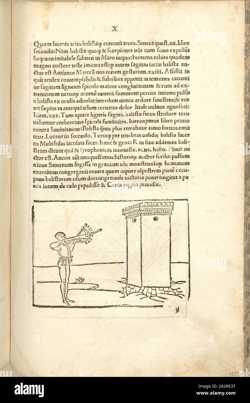 Forte / Armburst, guerra medievale, di armi e di tiro con la balestra, attacco sulla torre fortezza, Xilografia, S. 357, (Liber decimus), 1483, Roberto Valturio: [De re militari]. Verona: [Boninus de Boninis], [1483 Foto Stock