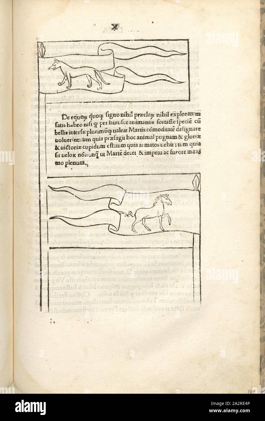 Le truppe di diversi eserciti di guerra 3, la guerra nel Medioevo, sopra: truppa con un lupo, di seguito: truppa con un cavallo, xilografia, S. 385, (Liber decimus), 1483, Roberto Valturio: [De re militari]. Verona: [Boninus de Boninis], [1483 Foto Stock