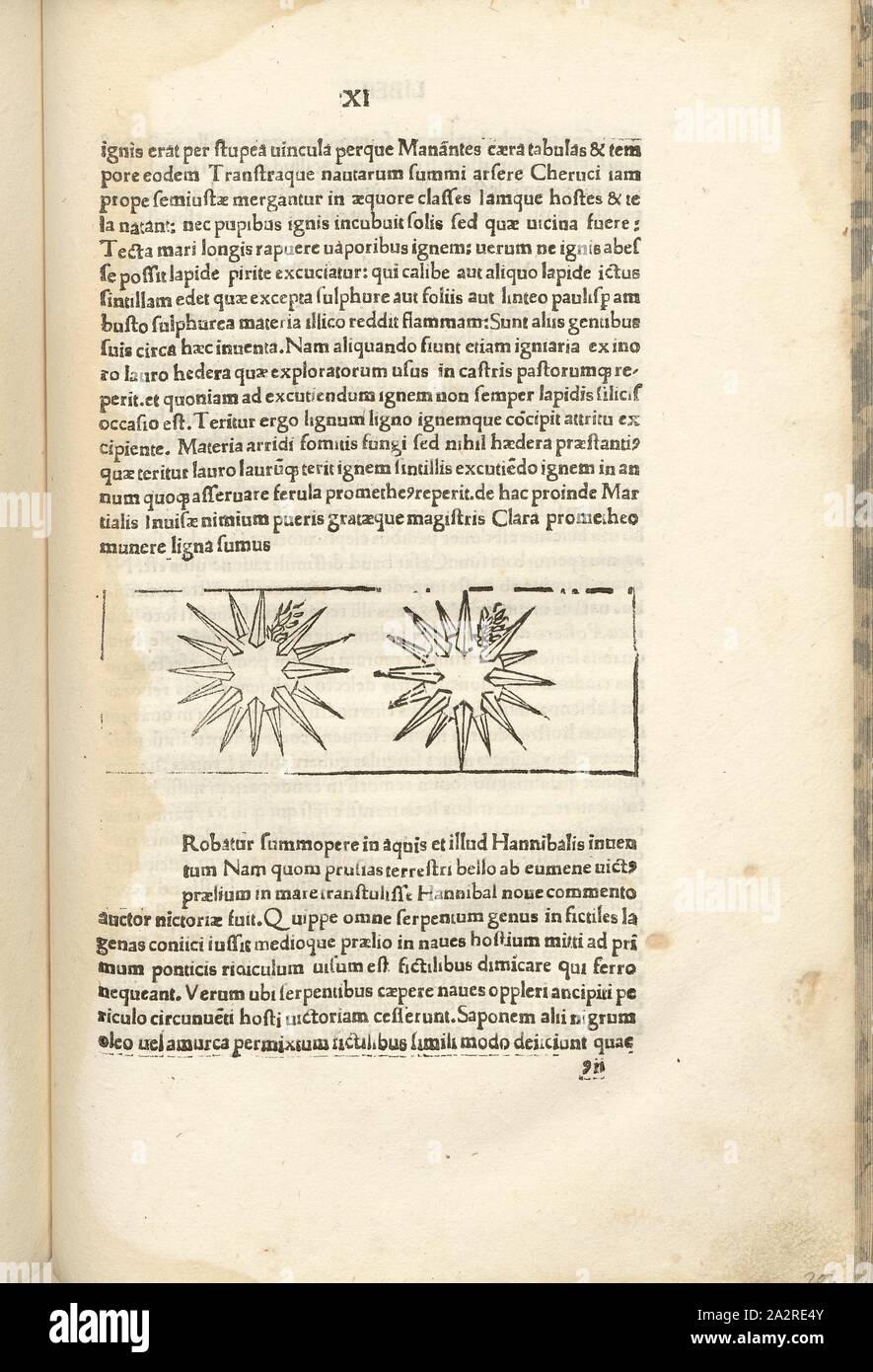 Lanciare il missile insieme con punti metallici, la guerra nel Medioevo, la masterizzazione di proiettili sparati con punti metallici, xilografia, S. 411, (liber undecimus), 1483, Roberto Valturio: [De re militari]. Verona: [Boninus de Boninis], [1483 Foto Stock