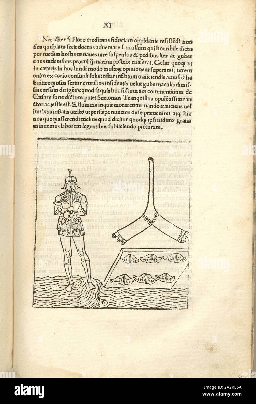 Borsa, guerra medievale, pelli di animali / Custodia in pelle, Xilografia, S. 423, (liber undecimus), 1483, Roberto Valturio: [De re militari]. Verona: [Boninus de Boninis], [1483 Foto Stock