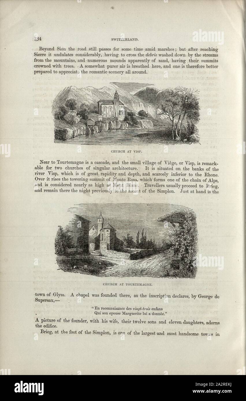 Chiesa a Visp - Chiesa di Tourtemagne, Chiesa di Visp e Turtmann, p. 184, Charles Williams, Alpi, Svizzera e nord Italia. Londra: Cassell, 1854 Foto Stock