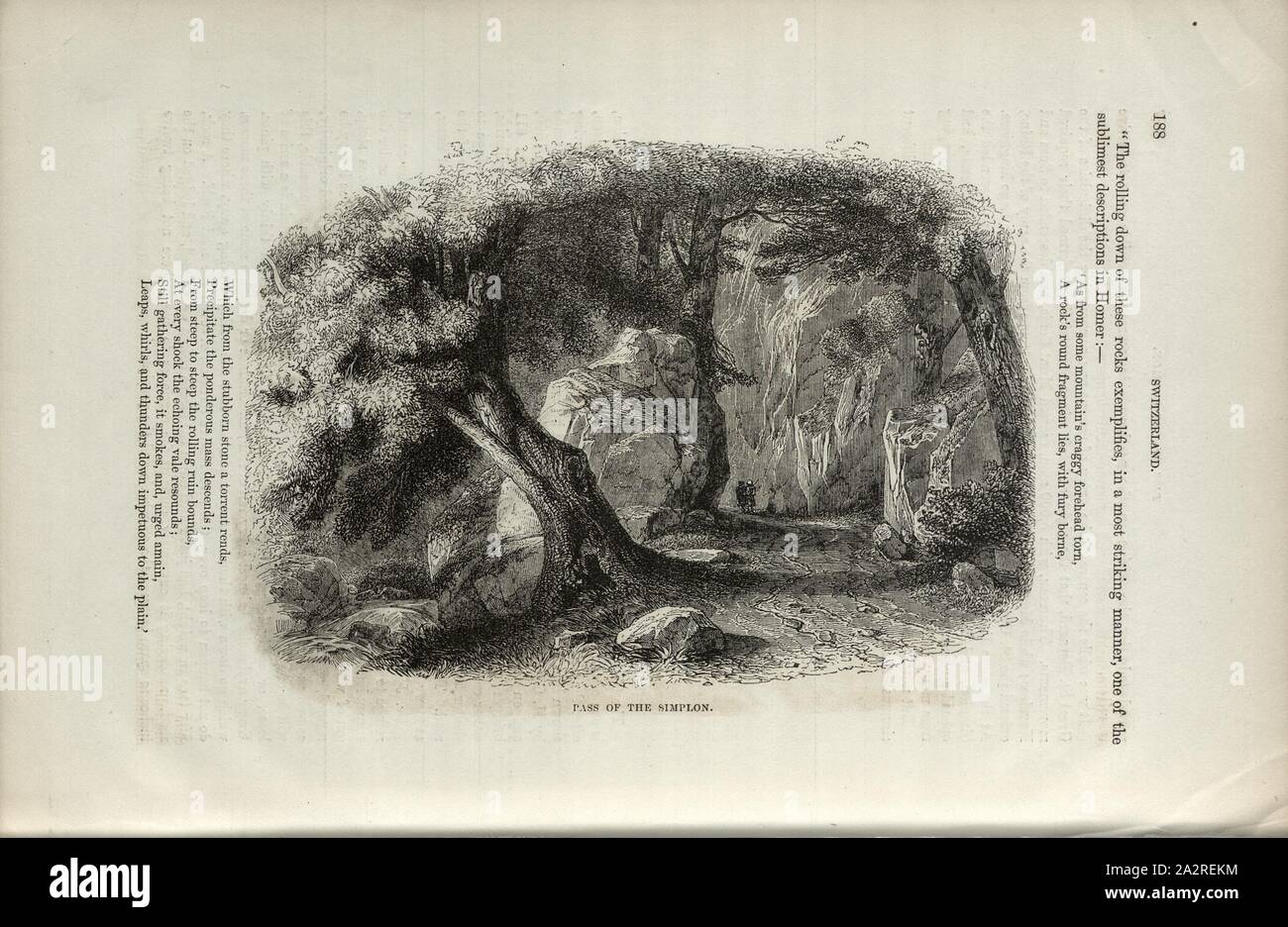 Passo del Sempione, tratto stradale sul Passo del Sempione, p. 188, 1854, Charles Williams, Alpi, Svizzera e nord Italia. Londra: Cassell, 1854 Foto Stock