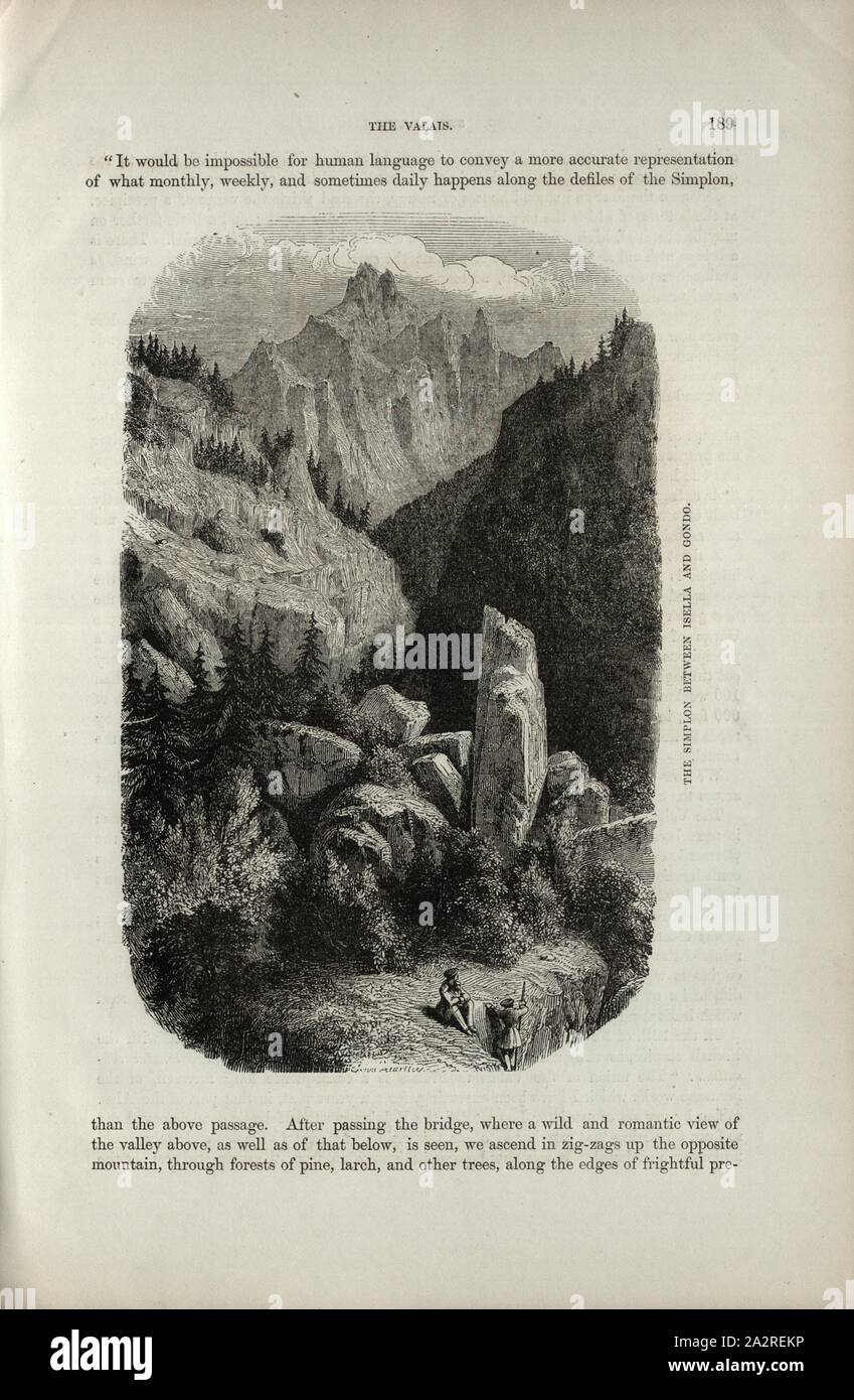 Il Sempione tra Isella e Gondo, tra Iselle e Gondo, p. 189, Charles Williams, Alpi, Svizzera e nord Italia. Londra: Cassell, 1854 Foto Stock