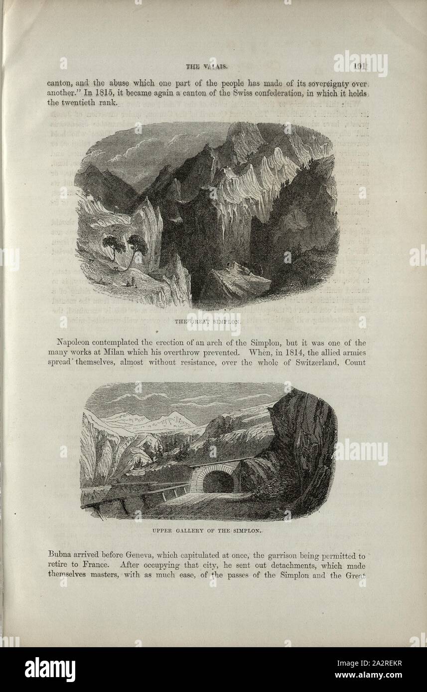 Il grande Simplon - parte superiore della galleria del Sempione, sul Passo del Sempione, p. 191, Charles Williams, Alpi, Svizzera e nord Italia. Londra: Cassell, 1854 Foto Stock