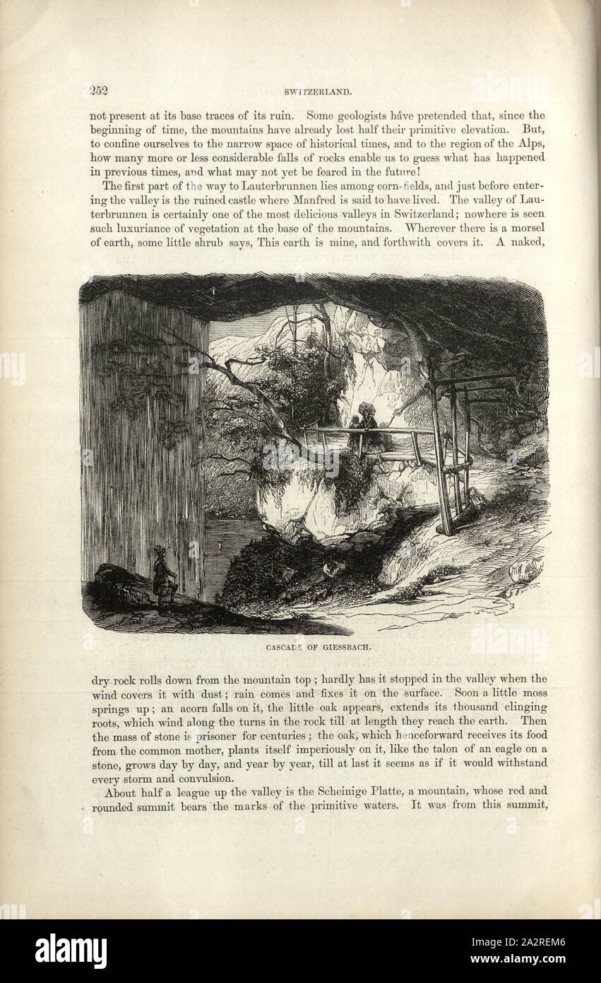 Cascata di Giessbach, vista dietro il Giessbach Falls, p. 252, Charles Williams, Alpi, Svizzera e nord Italia. Londra: Cassell, 1854 Foto Stock
