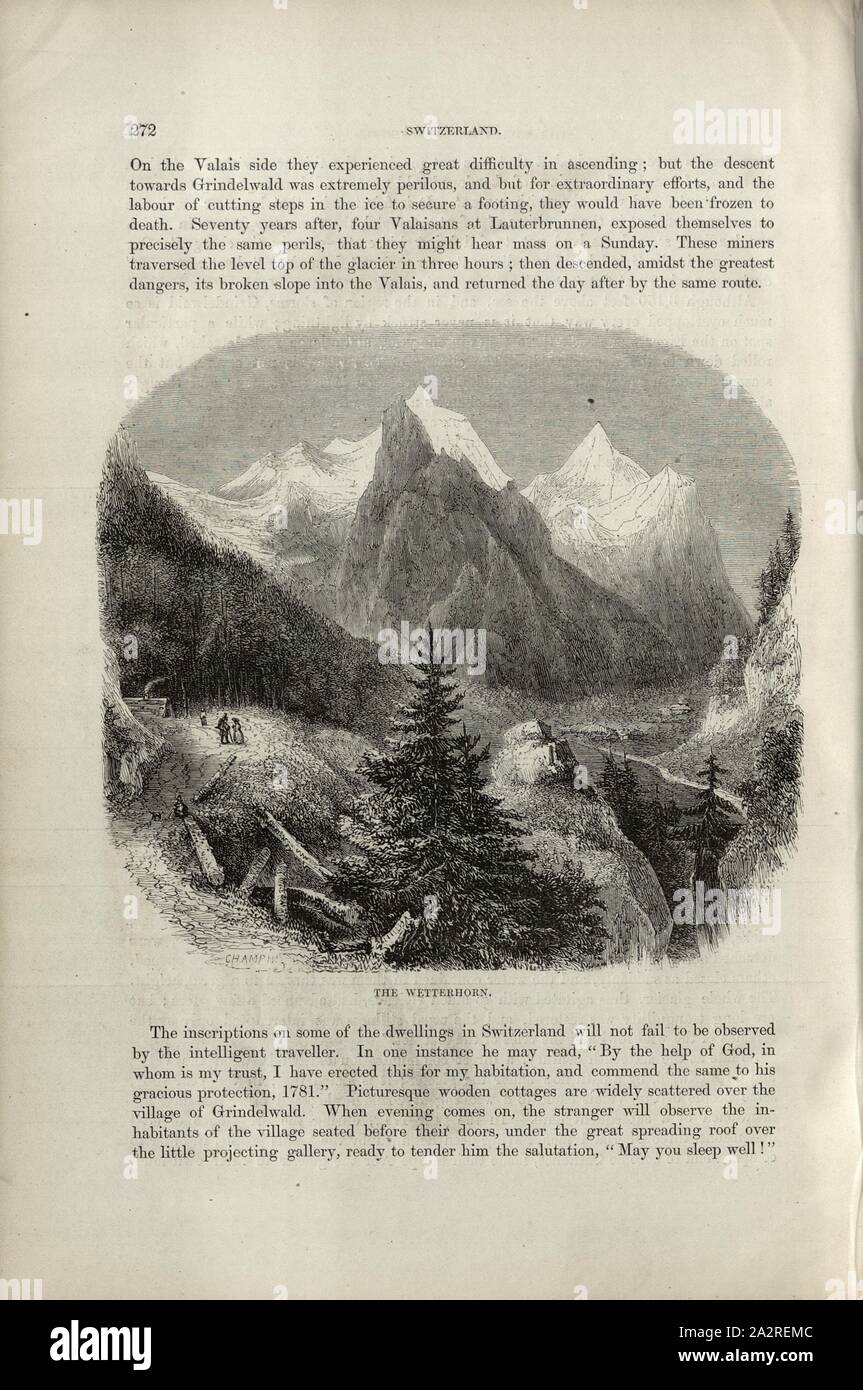 Il Wetterhorn, vista dal Wetterhorn, firmato: Champin, p. 272, Champin, Jean-Jacques, Charles Williams, Alpi, Svizzera e nord Italia. Londra: Cassell, 1854 Foto Stock