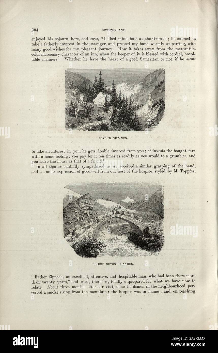Al di là di Gutanen - ponte al di là di Handek, seguito da Guttannen; ponte di Handeck, p. 304, 1854, Charles Williams, Alpi, Svizzera e nord Italia. Londra: Cassell, 1854 Foto Stock