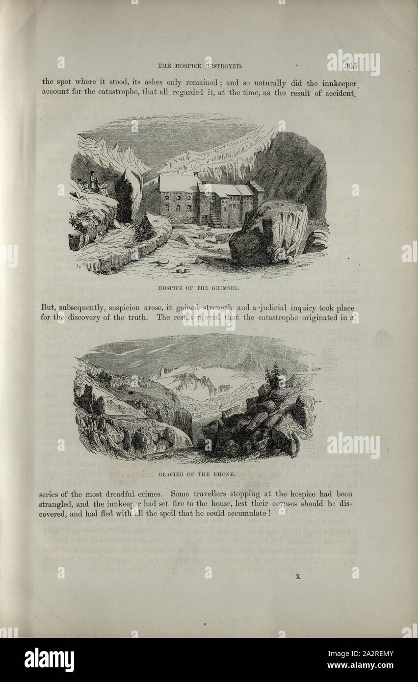 Ospizio Grimsel - Ghiacciaio del Rodano, Grimsel ospizio e il ghiacciaio del Rodano, p. 305, 1854, Charles Williams, Alpi, Svizzera e nord Italia. Londra: Cassell, 1854 Foto Stock