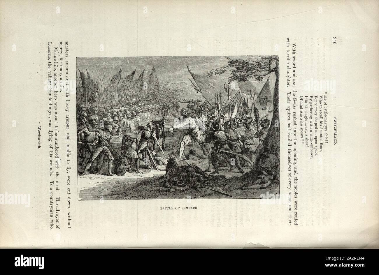 La battaglia di Sempach, la scena della battaglia di Sempach, p. 340, 1854, Charles Williams, Alpi, Svizzera e nord Italia. Londra: Cassell, 1854 Foto Stock