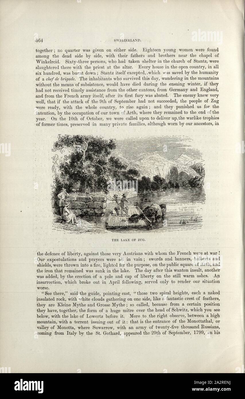 Il lago di Zugo, zattera sul lago di Zugo, p. 364, 1854, Charles Williams, Alpi, Svizzera e nord Italia. Londra: Cassell, 1854 Foto Stock