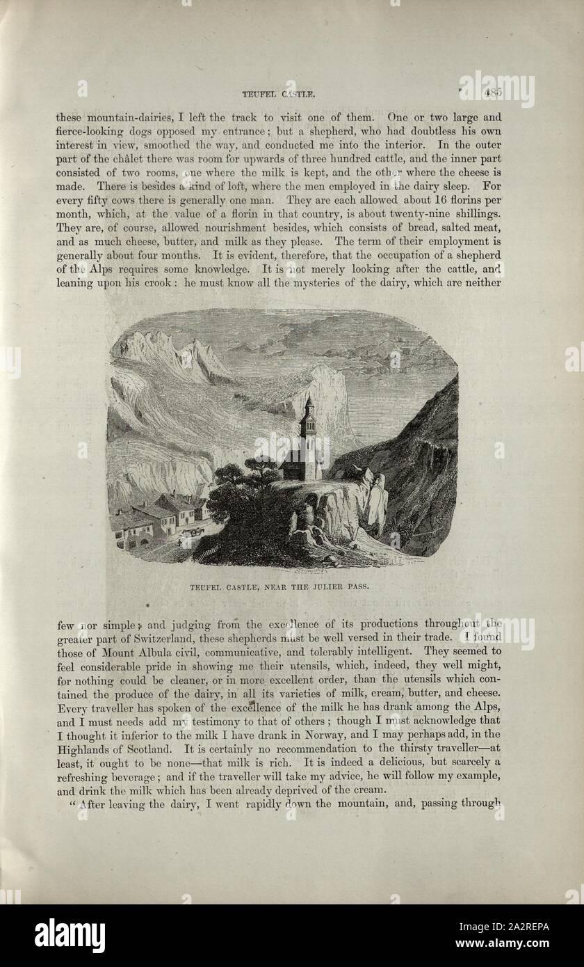Teufel Castello, vicino al Passo dello Julier, Tiefencastel, p. 485, Deschamps, 1854, Charles Williams, Alpi, Svizzera e nord Italia. Londra: Cassell, 1854 Foto Stock