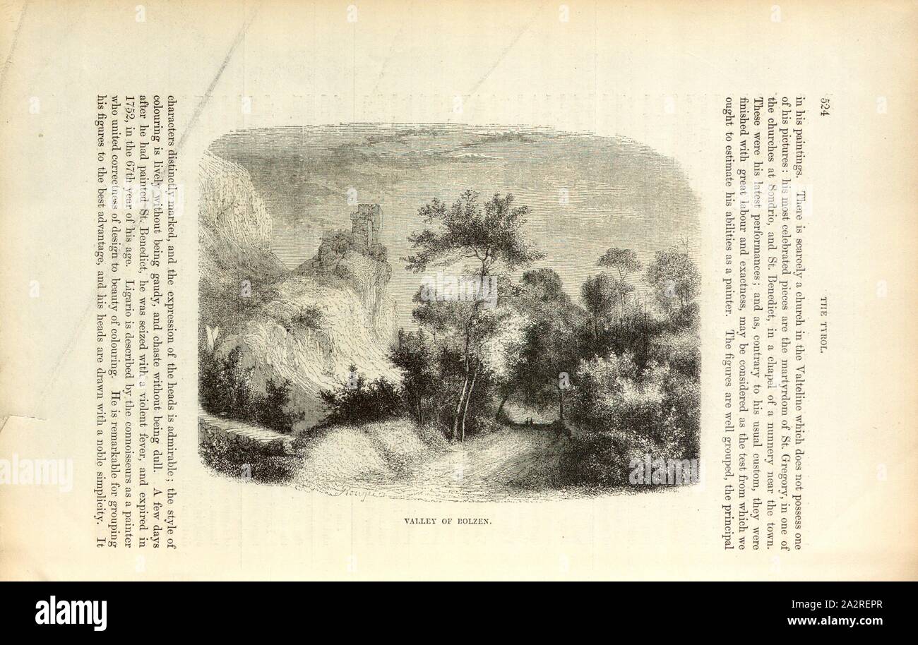 Valle di Bolzen, nei pressi di Bolzano, firmato: Rouget, S. 524, Rouget, François, 1854, Charles Williams, Alpi, Svizzera e nord Italia. Londra: Cassell, 1854 Foto Stock