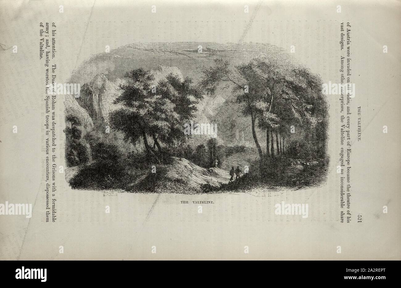 La Valtellina e, paesaggio in Valtellina, p. 521, 1854, Charles Williams, Alpi, Svizzera e nord Italia. Londra: Cassell, 1854 Foto Stock