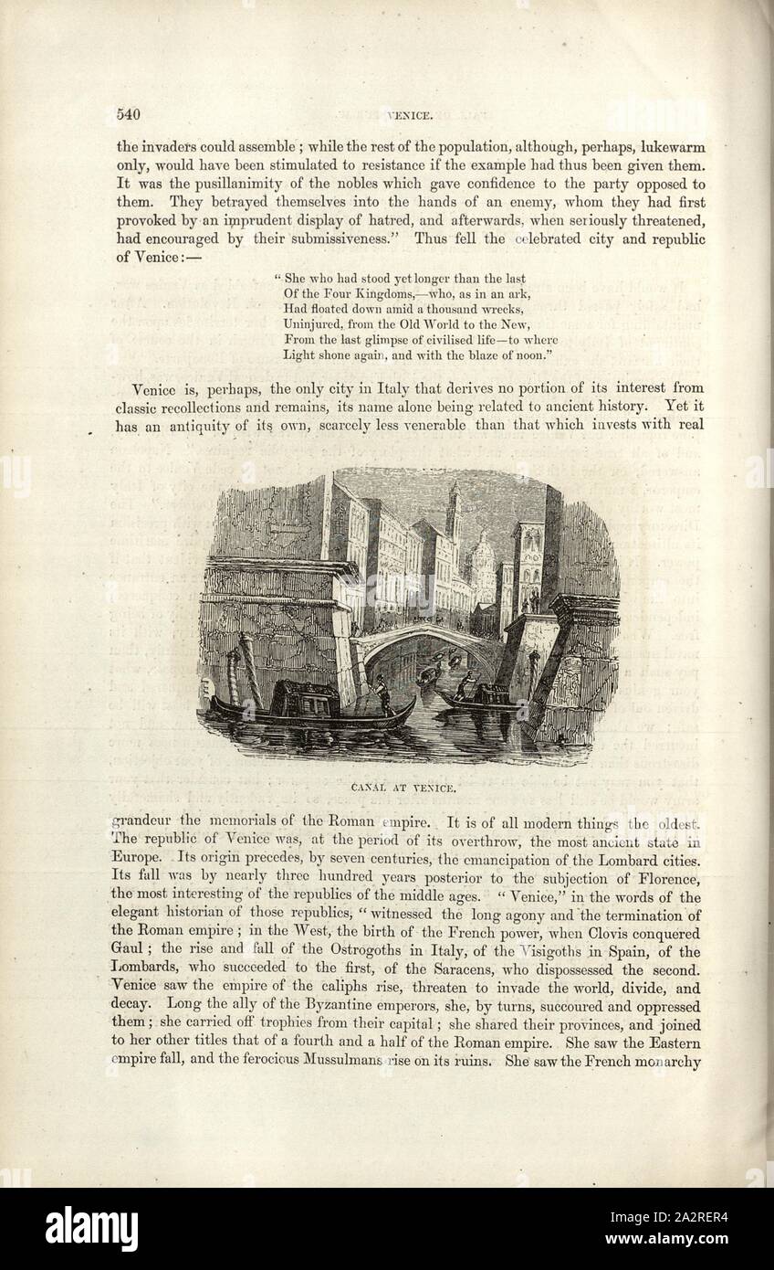 Canal a Venezia, Canal con cortecce di Venezia, p. 540, 1854, Charles Williams, Alpi, Svizzera e nord Italia. Londra: Cassell, 1854 Foto Stock