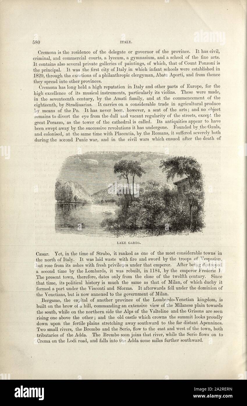 Il lago di Garda, sul Lago di Garda, p. 580, Rouget, François, 1854, Charles Williams, Alpi, Svizzera e nord Italia. Londra: Cassell, 1854 Foto Stock