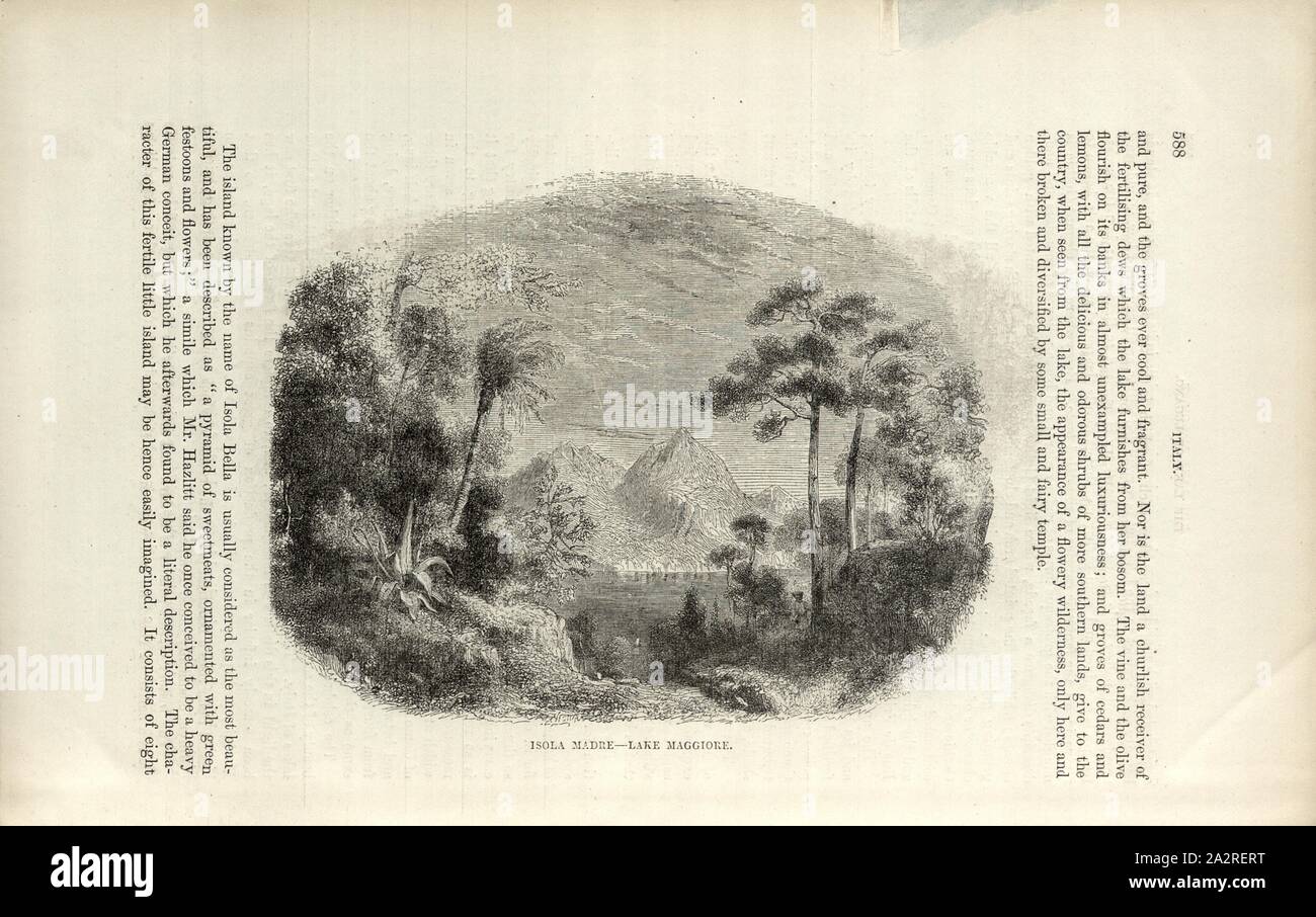 Isola Madre - Lago Maggiore, sul Lago Maggiore, p. 588, 1854, Charles Williams, Alpi, Svizzera e nord Italia. Londra: Cassell, 1854 Foto Stock