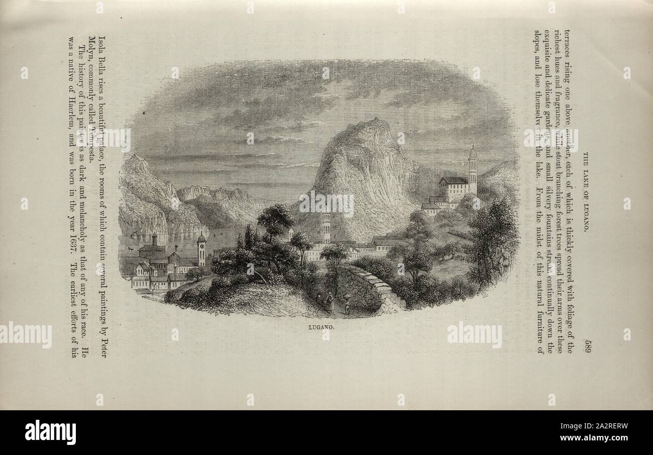 Lugano Lugano con il Monte Bre, firmato: Brugnot, p. 589, Brugnot, Louis, 1854, Charles Williams, Alpi, Svizzera e nord Italia. Londra: Cassell, 1854 Foto Stock