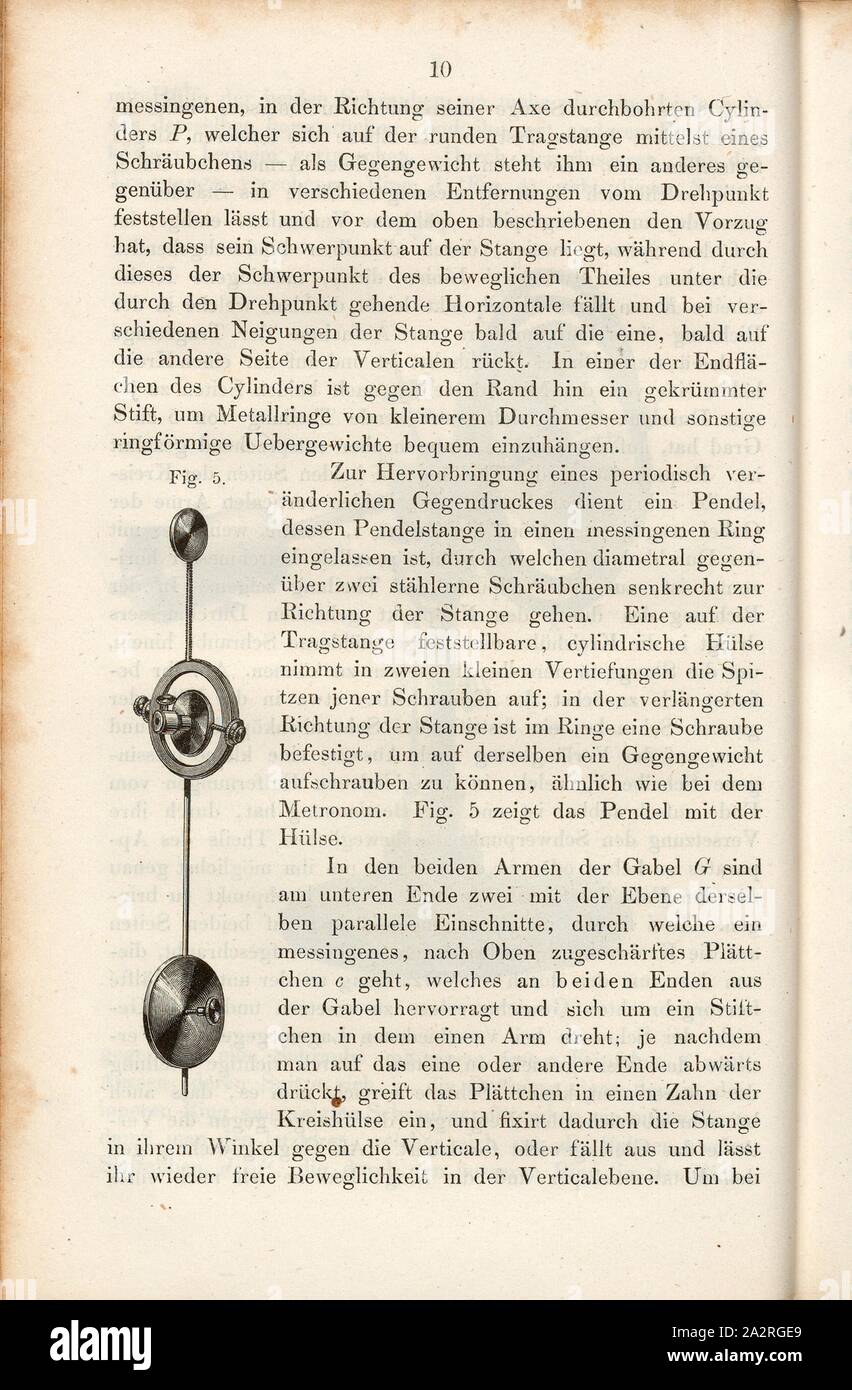 Pendolo con manicotto, Pendolo di una macchina rotativa, Fig. 5, p. 10, 1857, Franz Heinen: Über einige Rotations-Apparate, insbesondere den Fessel'schen. Braunschweig: Druck und Verlag von Friedrich Vieweg und Sohn, 1857 Foto Stock