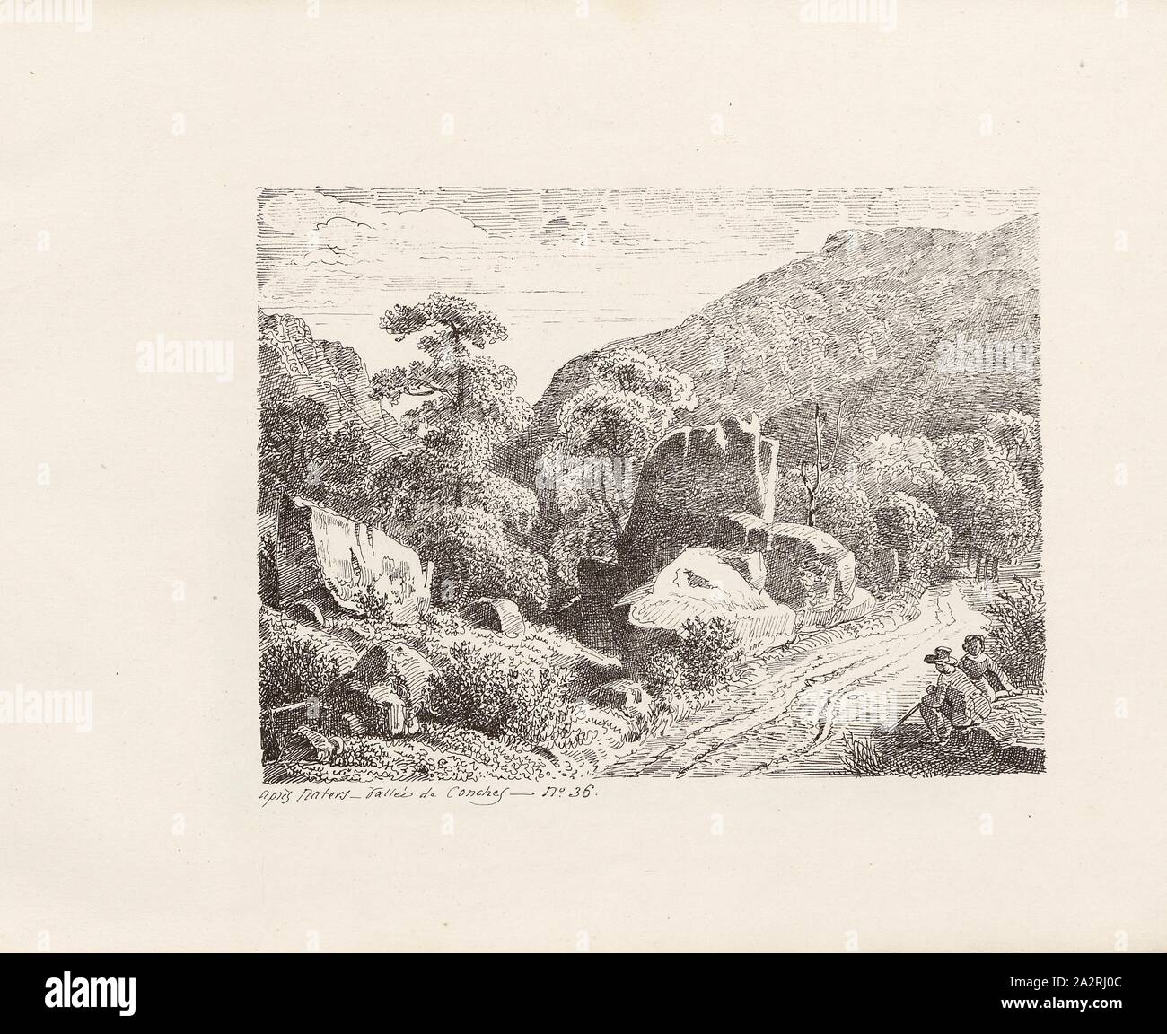 Dopo Naters - Valle di Conche, strada vicino a Naters in Gommertal, N. 36, p. 77, Toepffer, Rodolphe, 1843, Rodolphe Toepffer: Voyage autour du Mont Blanc, dans les vallées d'Hérens, de Zermatt et au Grimsel. [Genève]: [Schmid], [1843 Foto Stock