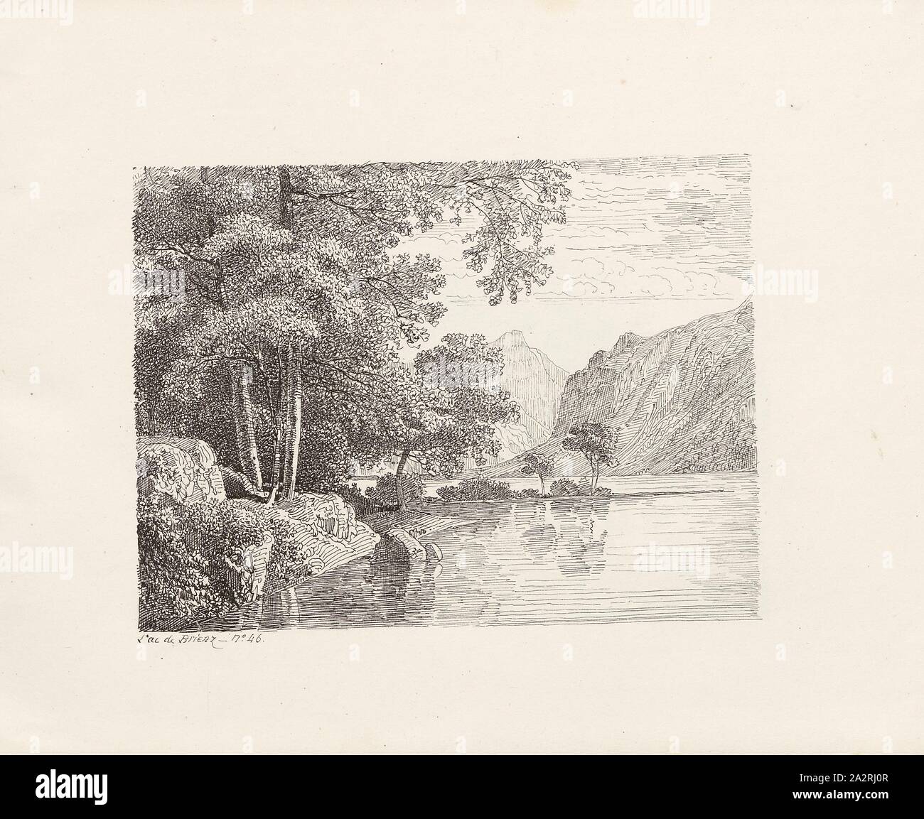 Il lago di Brienz e del Lago di Brienz, N 46, p. 97, Toepffer, Rodolphe, 1843, Rodolphe Toepffer: Voyage autour du Mont Blanc, dans les vallées d'Hérens, de Zermatt et au Grimsel. [Genève]: [Schmid], [1843 Foto Stock