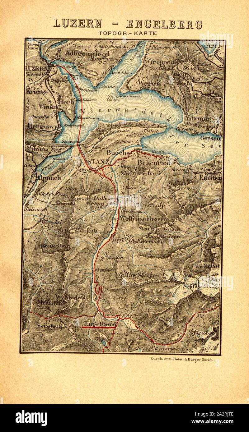Lucerna - Engelberg, mappa topografica della Valle di Engelberg, p. 11, Hofer & Burger (ill.), Albert Fleiner; Xaver Imfeld [et al.]: Engelberg: Streifzüge durch Gebirg und Tal. Zurigo: Hofer & Burger, [18 Foto Stock