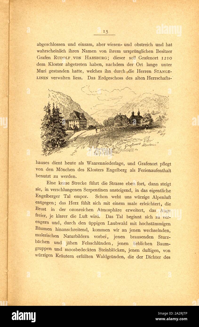 Grafenort, vista di Grafenort con mansion e cappella, p. 15, p. 27, Albert Fleiner; Xaver Imfeld [et al.]: Engelberg: Streifzüge durch Gebirg und Tal. Zurigo: Hofer & Burger, [18 Foto Stock