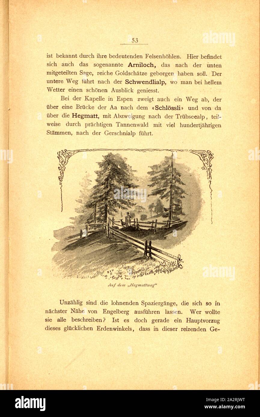 Sul Hegmattweg, Prato view near Hegmattweg in Engelberg, p. 53, p. 67, Albert Fleiner; Xaver Imfeld [et al.]: Engelberg: Streifzüge durch Gebirg und Tal. Zurigo: Hofer & Burger, [18 Foto Stock