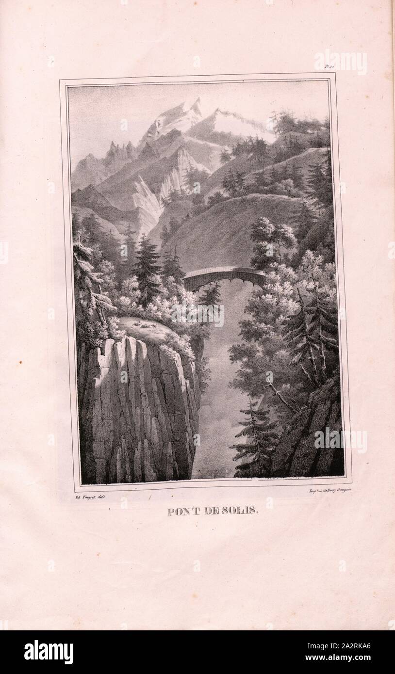 Solis Ponte, Ponte Solis, firmato: Ed., Pingret (CANC.), Pl. 20, p. 97, 1826, Vicomte de Senonnes; Edouard Pingret: Promenade sur le Lac de Wallenstadt et dans le pays des Grigioni. Parigi: Didot, 1827 Foto Stock