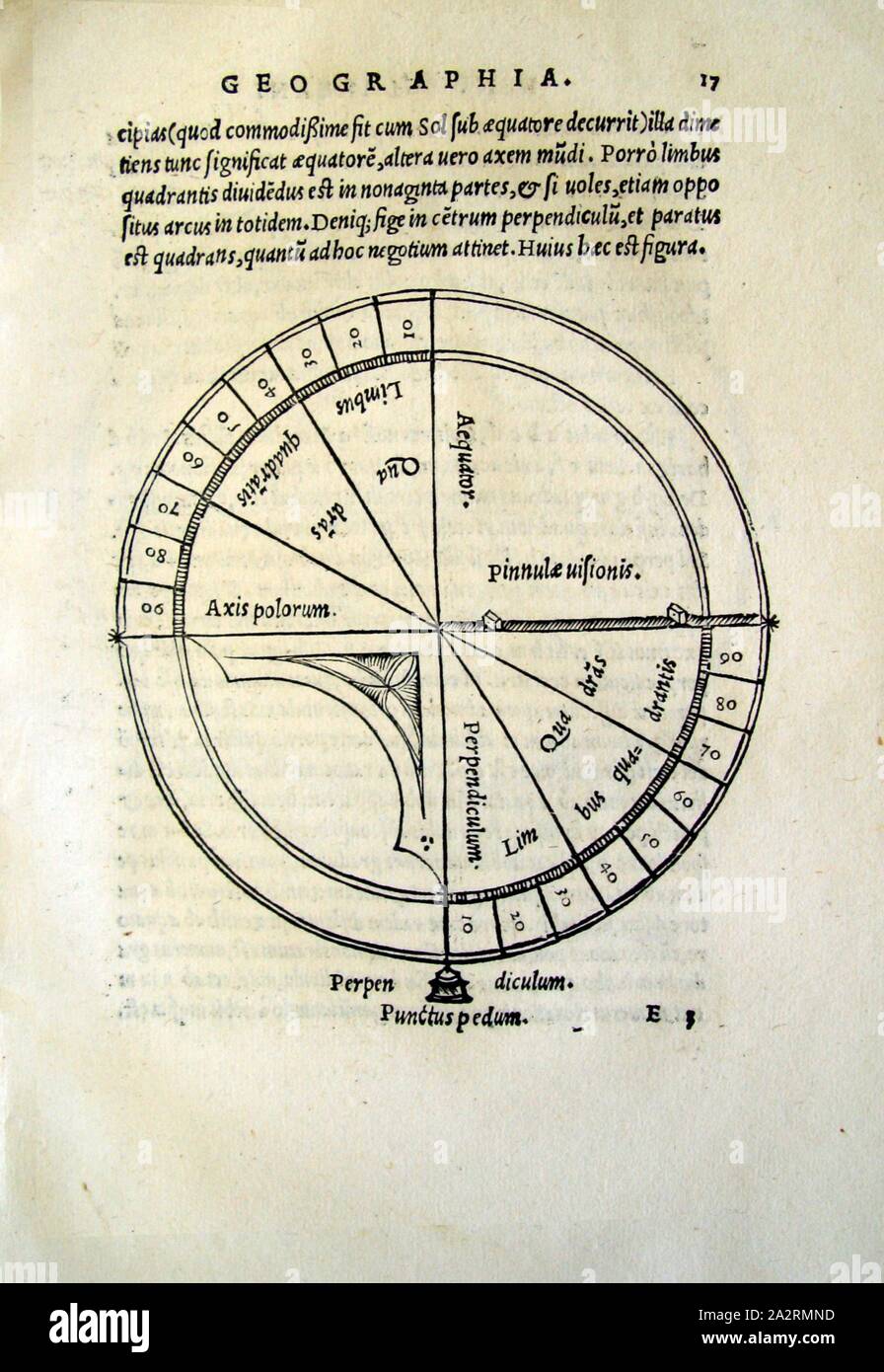 Quadrante 2, illustrazione di un quadrante dal XVI secolo, Fig. 6, p. 17, 1527, Henricus Glareanus Loriti: D.Henrici Glareani [...] De geographia liber unus. Basileae: [Faber], 1527 Foto Stock