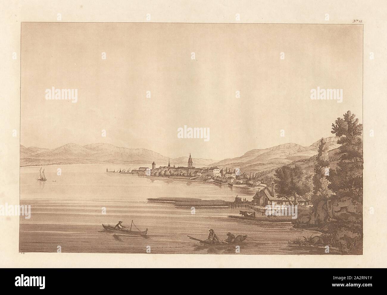 Morges sul Lago di Ginevra, firmato: A. B, n. 15, dopo p. 48 Foto Stock