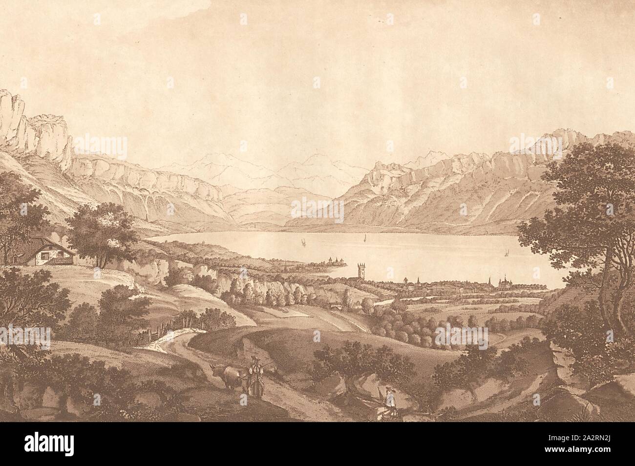 Vevey sul Lago di Ginevra, firmato: A. B, n. 17, dopo p. 54 Foto Stock