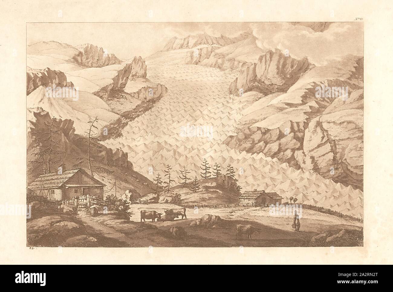Il Glacier de Valpeline e Glacier de Valsorey, firmato: A. B, n. 21, secondo p. 78 Foto Stock