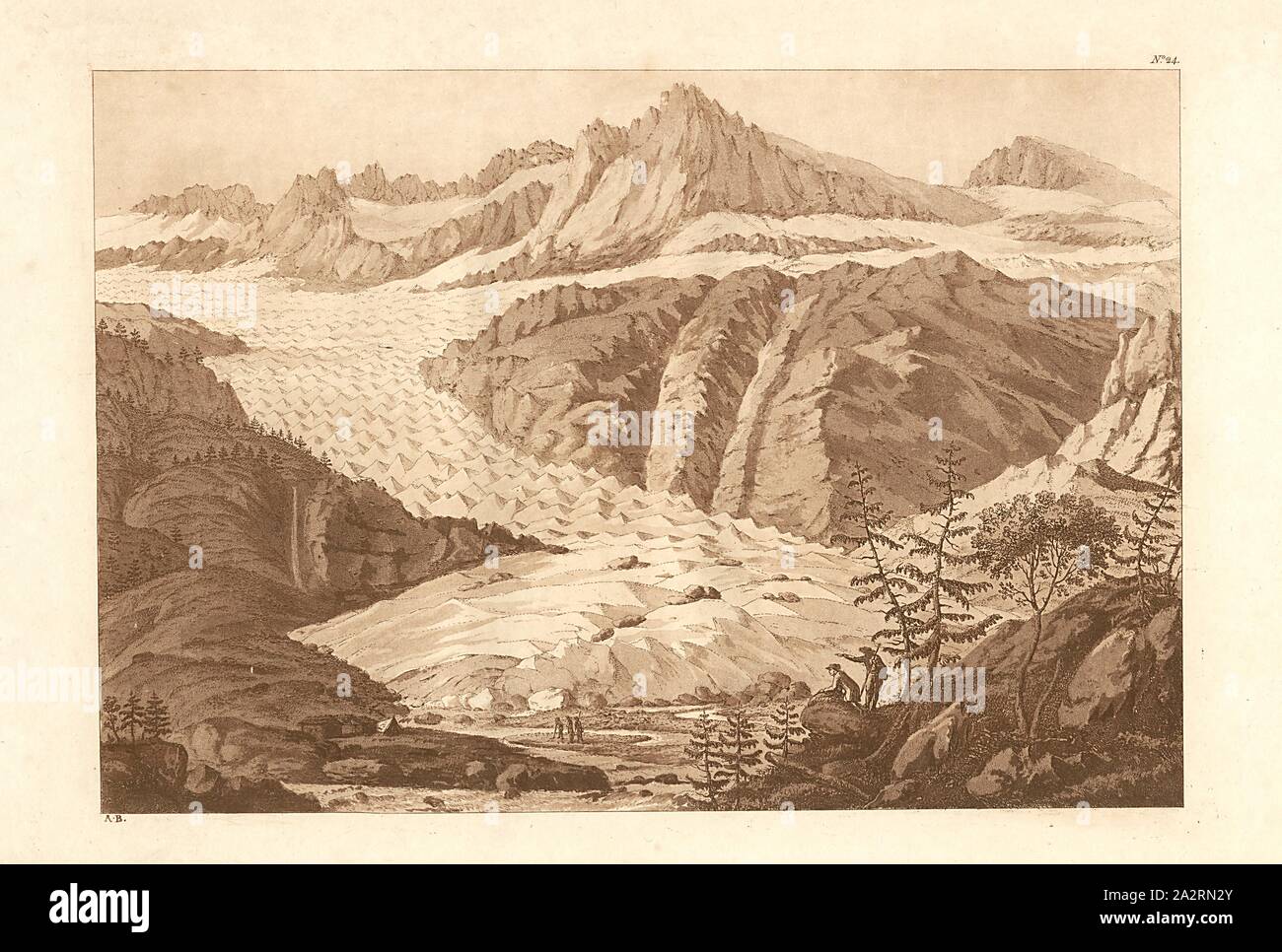 Furka ghiacciaio del Rodano e molla, firmato: A. B, n. 24, dopo p. 108 Foto Stock