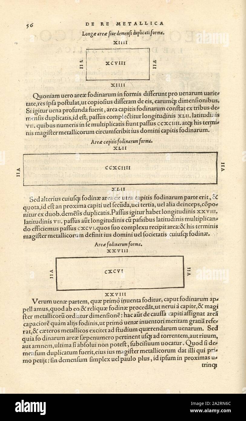Pit con la corrispondente superficie masse 1, aree della miniera con opportune masse superficiali, xilografia, p. 56, (liber quartus), Manuel, Hans Rudolf (graveur sur bois), 1556, Georgius Agricola: De re metallica libri XII: quibus officia, instrumenta, machinae, ac omnia denique ad metallicam spectantia, non modo luculentissime describuntur, sed & per le effigi (...). Basileae: [Froben], 1556 Foto Stock