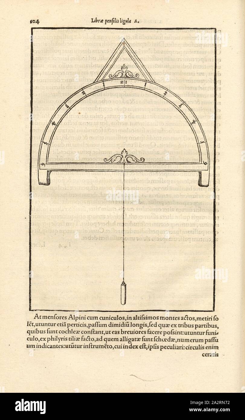 Messinstrument 2, Lotto scala, xilografia, p. 104, (Liber quintus), Manuel, Hans Rudolf (graveur sur bois), 1556, Georgius Agricola: De re metallica libri XII: quibus officia, instrumenta, machinae, ac omnia denique ad metallicam spectantia, non modo luculentissime describuntur, sed & per le effigi (...). Basileae: [Froben], 1556 Foto Stock