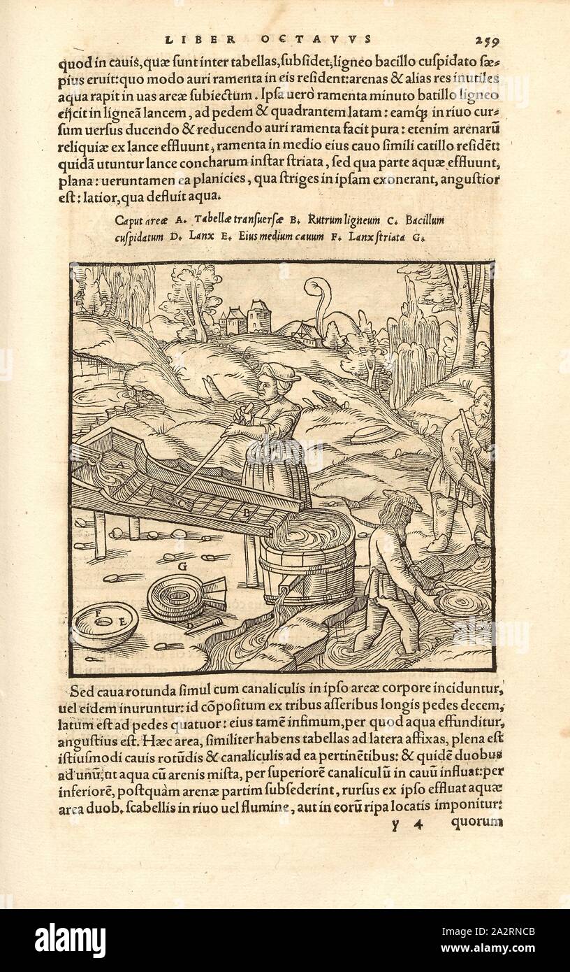 Stufa con scanalature, scanalature nel telone mantenere la pesante Goldish, Xilografia, p. 259, (Liber octavus), Manuel, Hans Rudolf (graveur sur bois), 1556, Georgius Agricola: De re metallica libri XII: quibus officia, instrumenta, machinae, ac omnia denique ad metallicam spectantia, non modo luculentissime describuntur, sed & per le effigi (...). Basileae: [Froben], 1556 Foto Stock