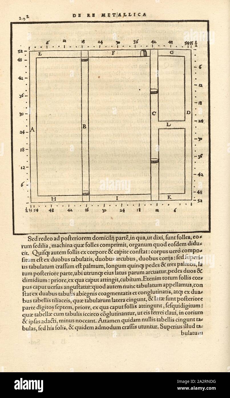 Piano piano dei forni di fusione, piano piano di una costruzione dei forni di fusione e le pareti circostanti, xilografia, p. 292, (Liber nonus), Manuel, Hans Rudolf (graveur sur bois), 1556, Georgius Agricola: De re metallica libri XII: quibus officia, instrumenta, machinae, ac omnia denique ad metallicam spectantia, non modo luculentissime describuntur, sed & per le effigi (...). Basileae: [Froben], 1556 Foto Stock